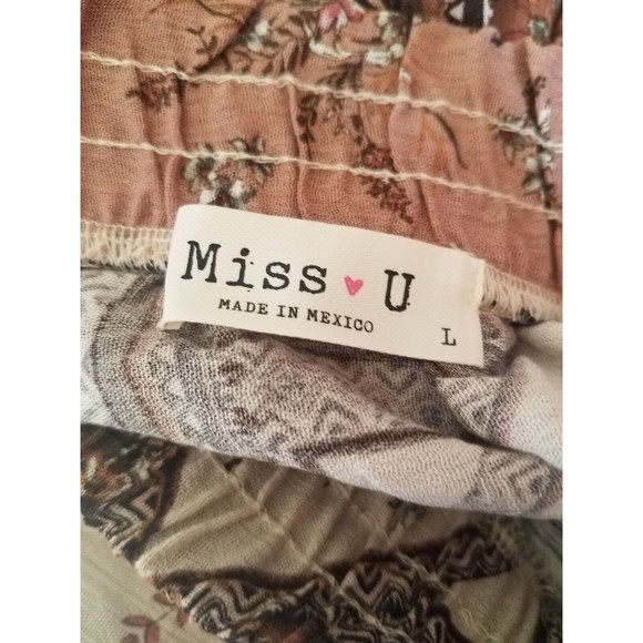 Large Women's Skirt Patchwork Floral Tile Print Brown Multi Ruffle by Miss U - Picture 4 of 8